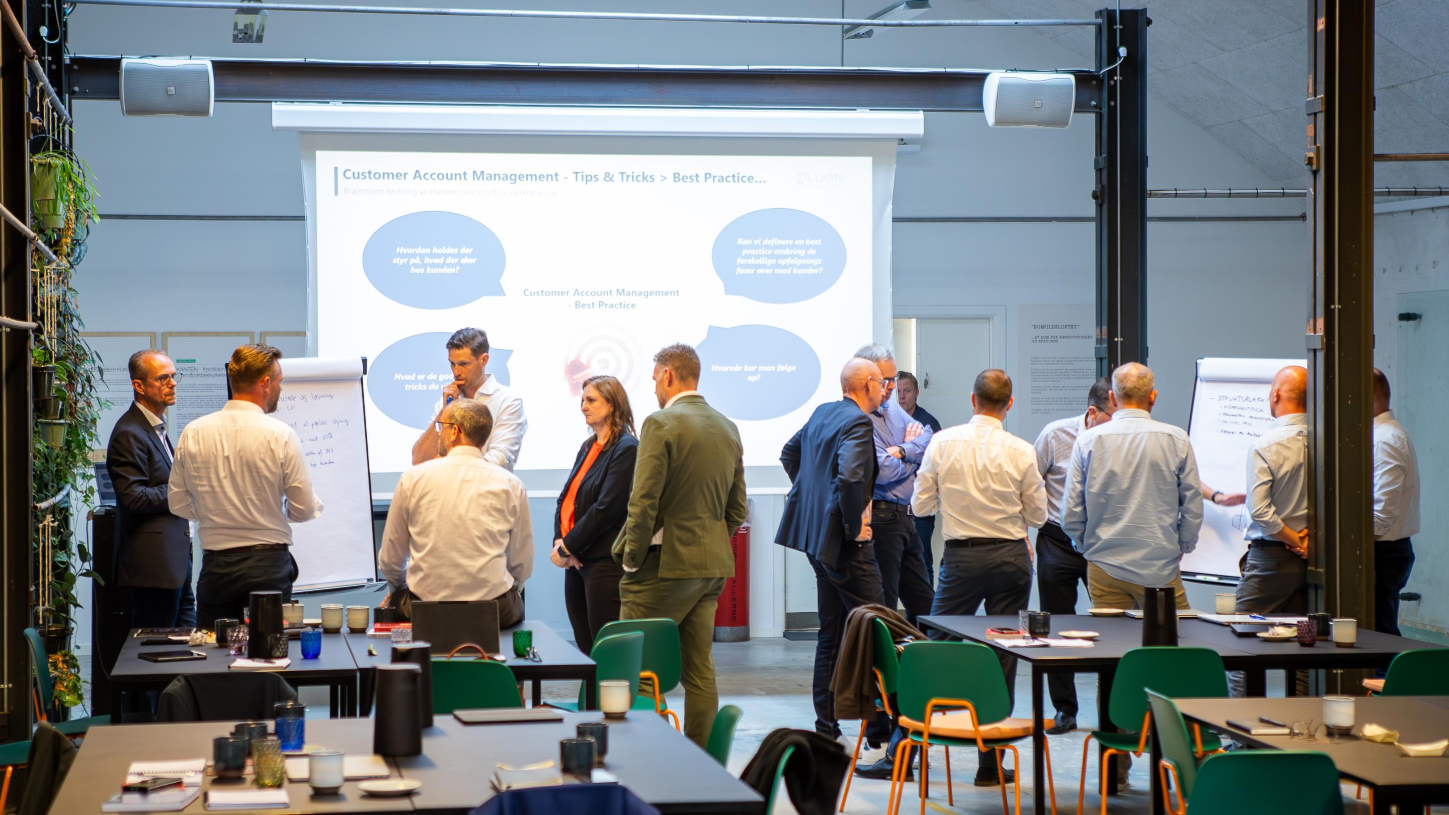 ZILLION consultants working in groups at flipcharts in a workshop